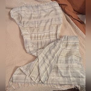 Striped White Light Gray Gold Olive Scarf Silky Wrap